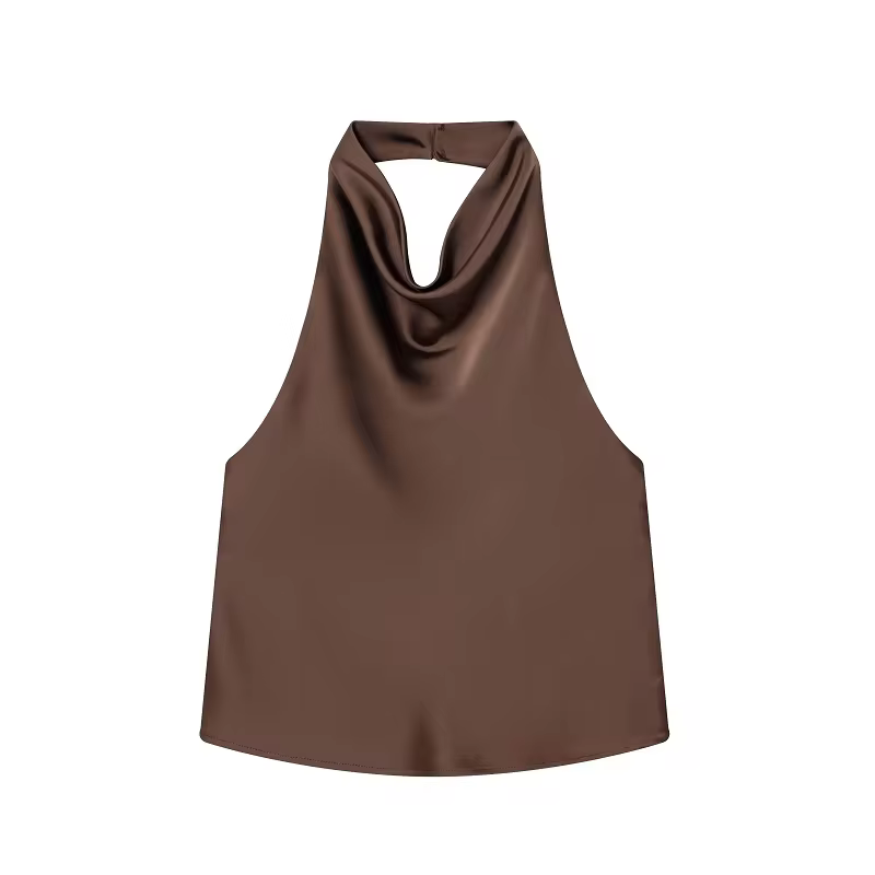 Halter Tops for Women - Sleeveless Casual Summer Necktie Top in brown