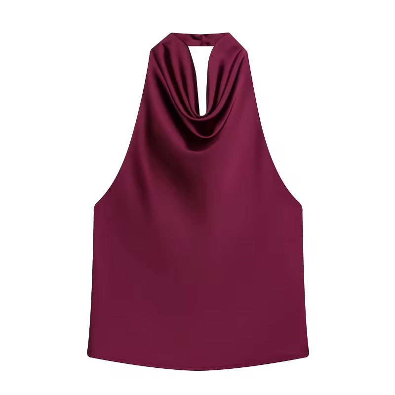 Halter Tops for Women - Sleeveless Casual Summer Necktie Top in Claret