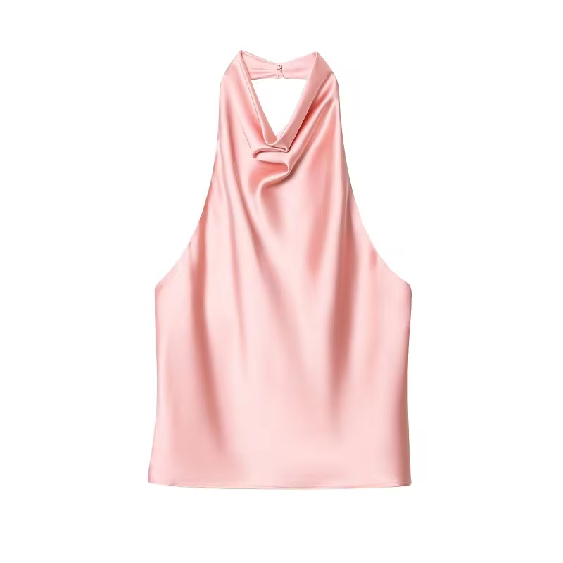 Halter Tops for Women - Sleeveless Casual Summer Necktie Top in Pink