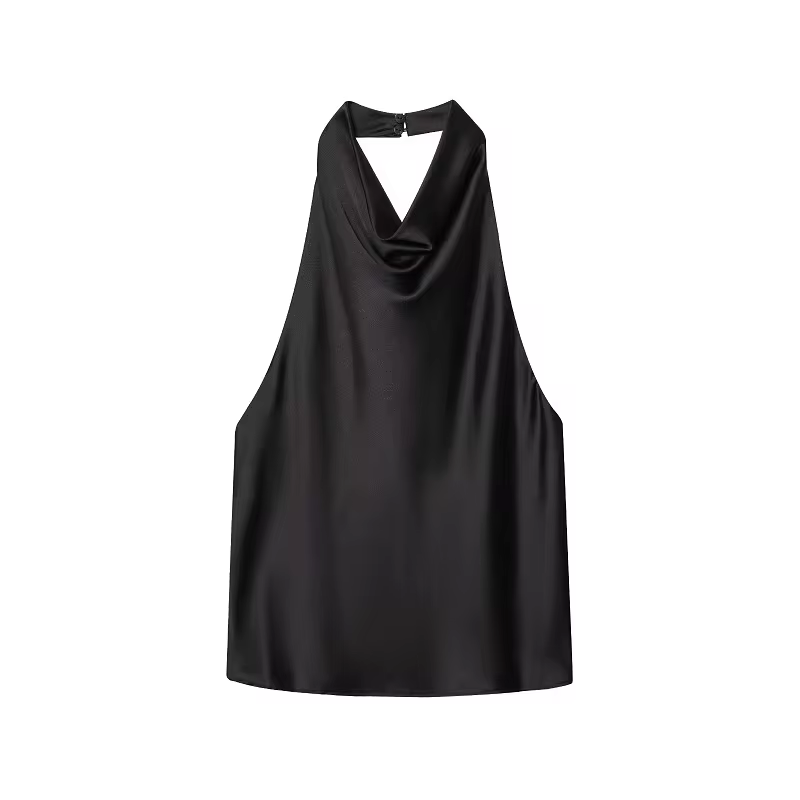 Halter Tops for Women - Sleeveless Casual Summer Necktie Top in black