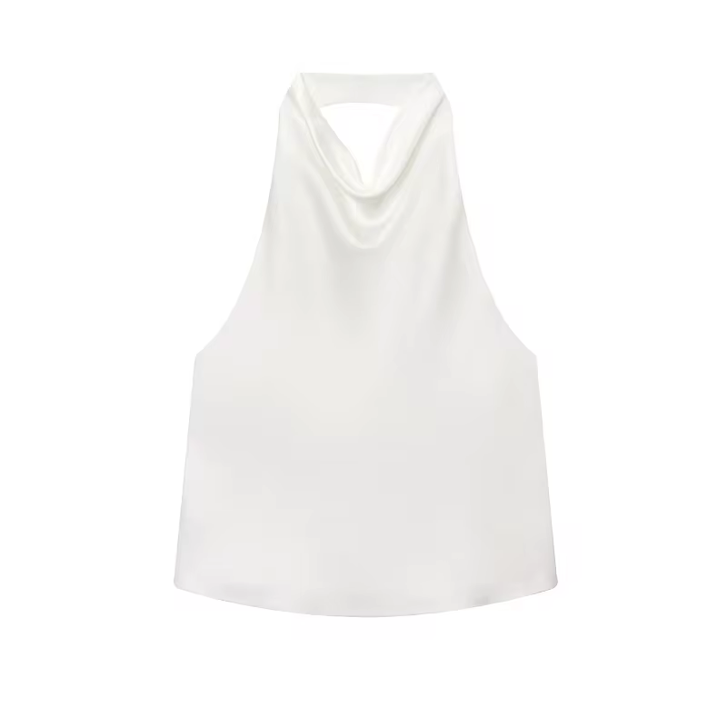 Halter Tops for Women - Sleeveless Casual Summer Necktie Top in WHITE