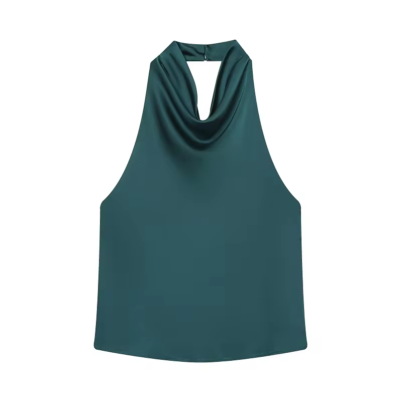 Halter Tops for Women - Sleeveless Casual Summer Necktie Top in green