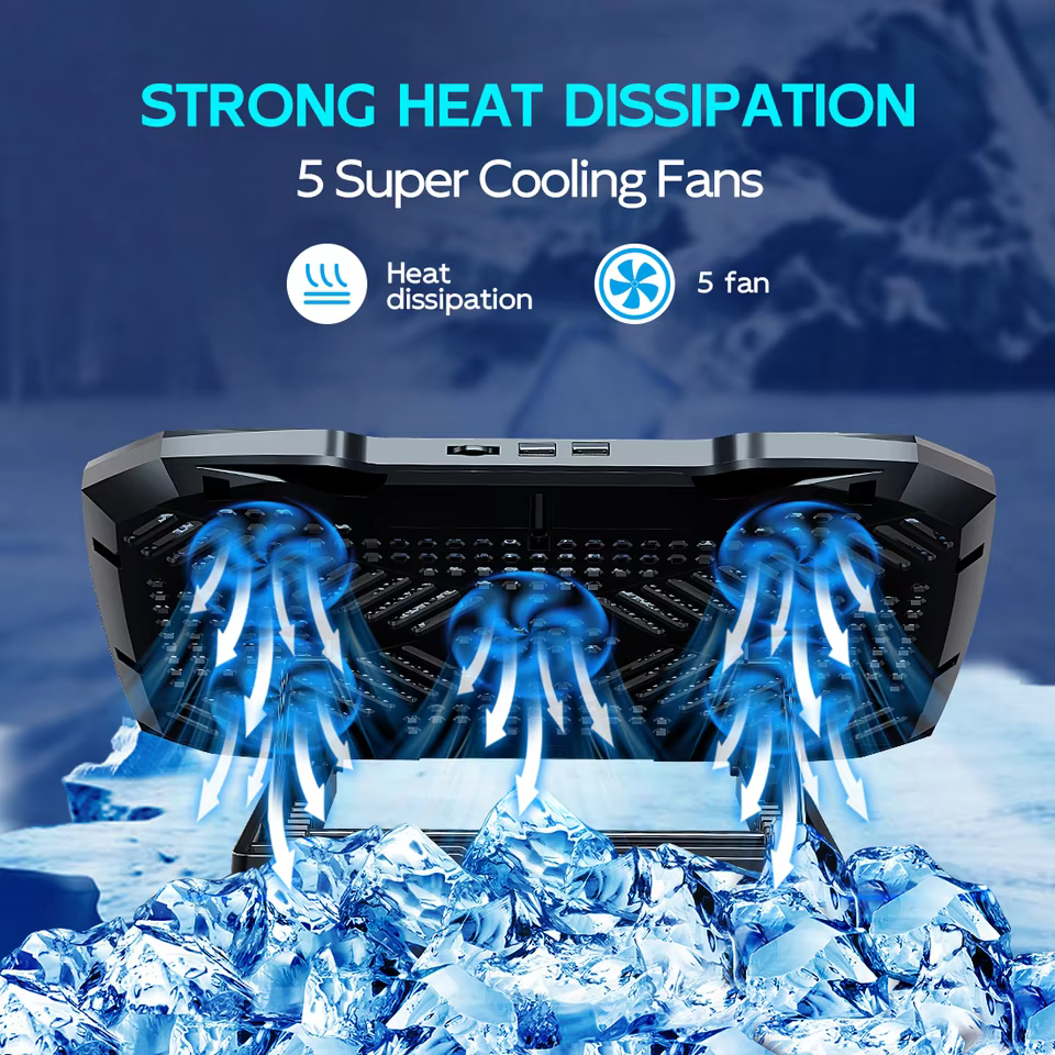 High-Performance RGB Gaming Laptop Cooling Pad with Dual Silent Fans in black