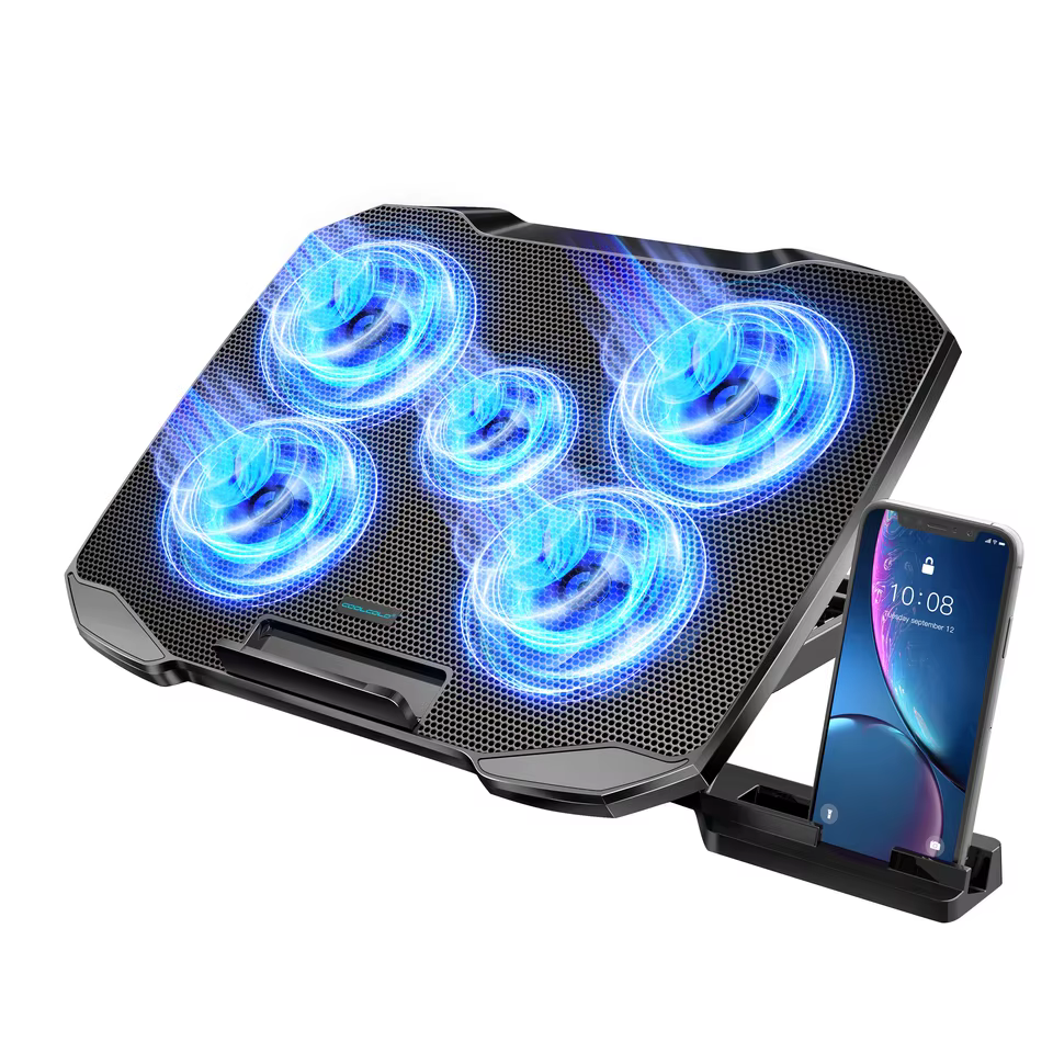 High-Performance RGB Gaming Laptop Cooling Pad with Dual Silent Fans in black, view 3