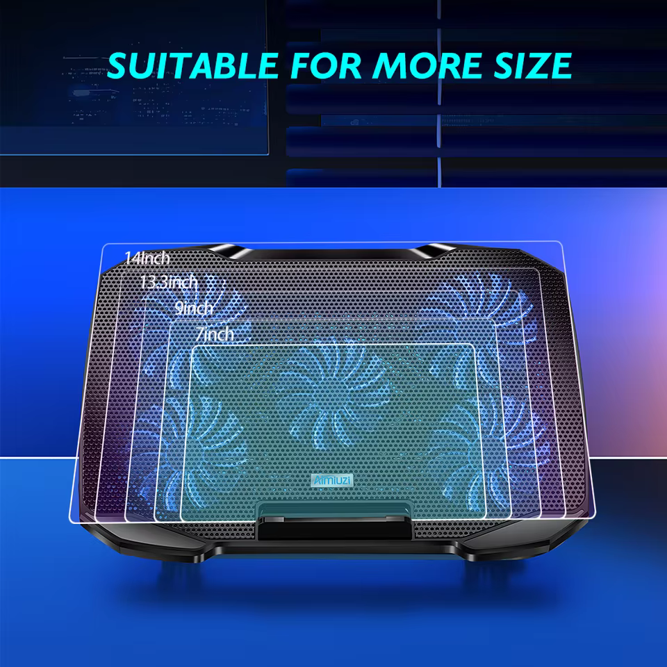 High-Performance RGB Gaming Laptop Cooling Pad with Dual Silent Fans in black, view 5