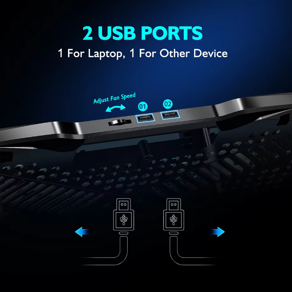 High-Performance RGB Gaming Laptop Cooling Pad with Dual Silent Fans in black, view 7