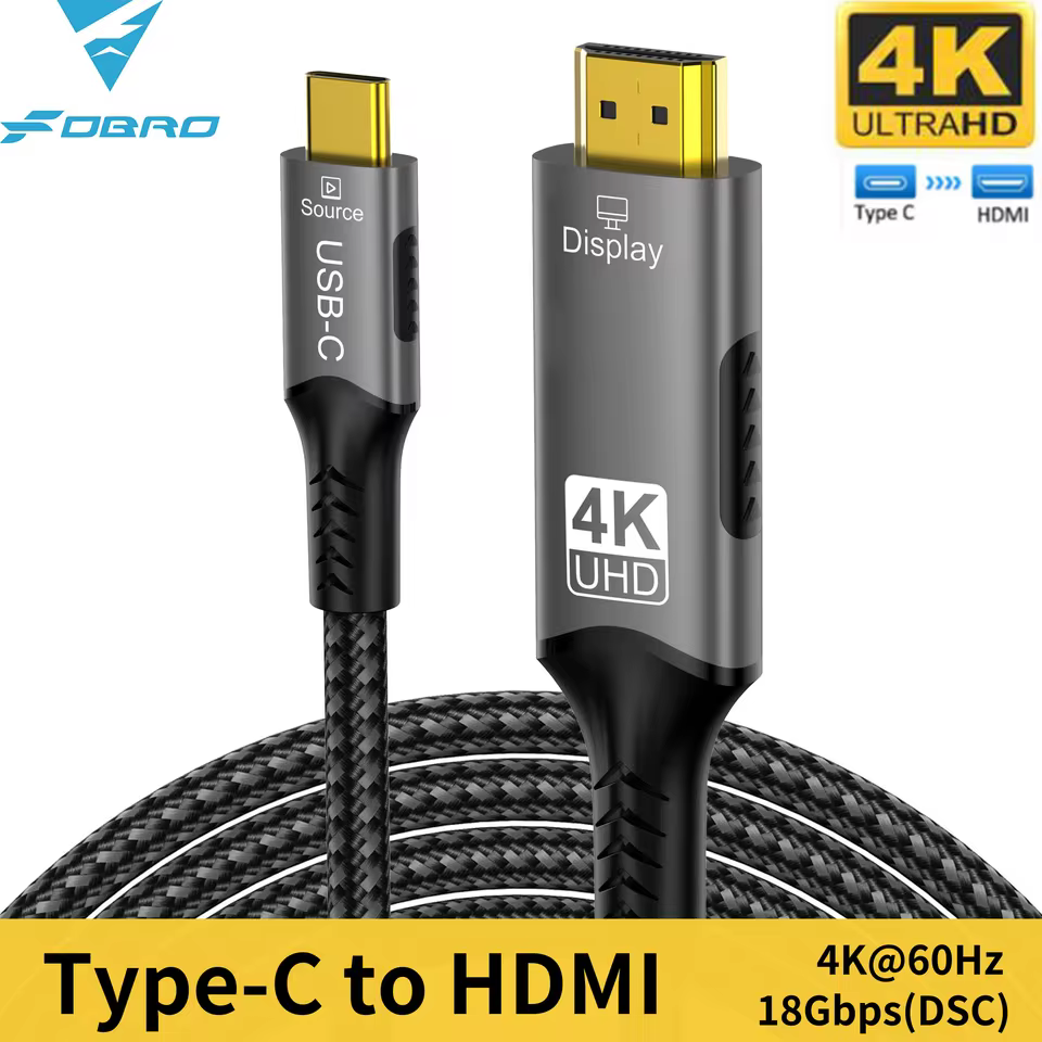 High-Speed HDMI Cable with Gold-Plated Connectors for 4K Ultra HD Video in 4K Type-C to HDMI-1