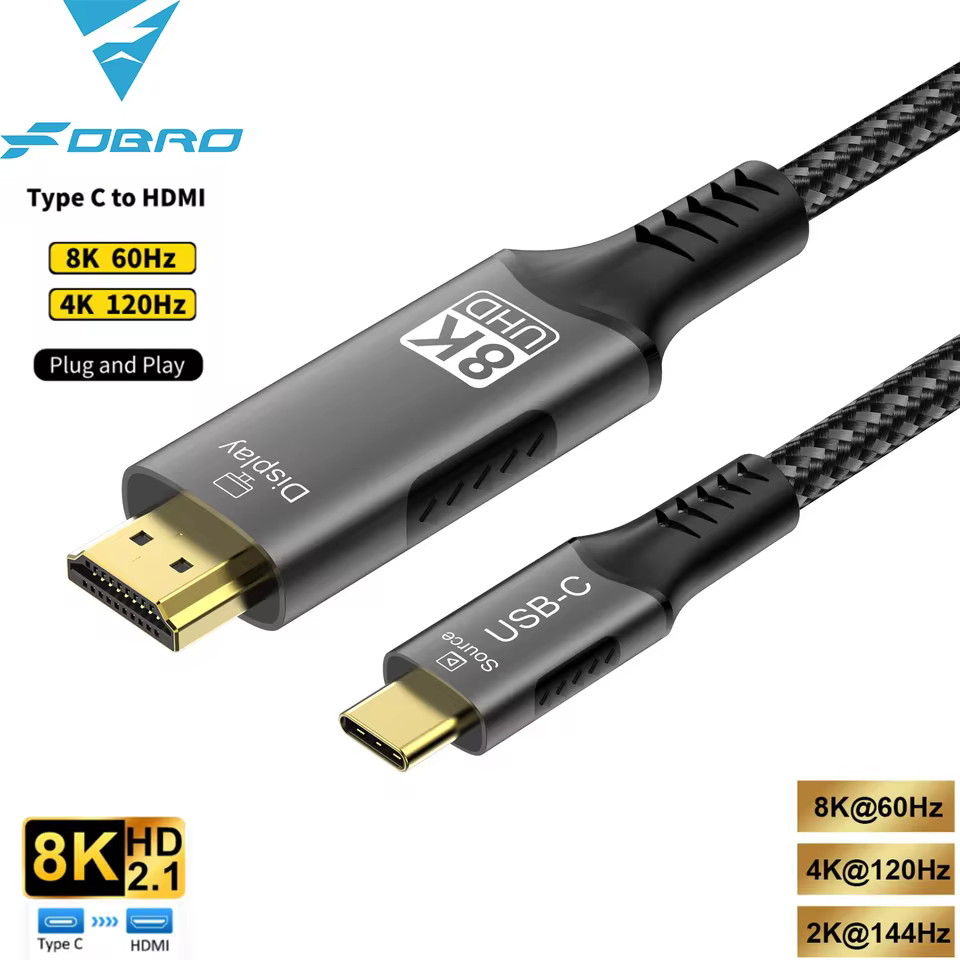 High-Speed HDMI Cable with Gold-Plated Connectors for 4K Ultra HD Video in 8K Type-C to HDMI
