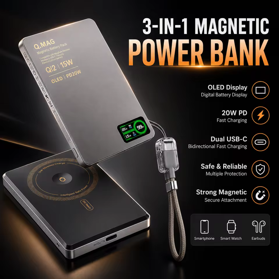 Magnetic Power Bank - Portable Wireless Charger with Strong Snap-On Grip, view 3