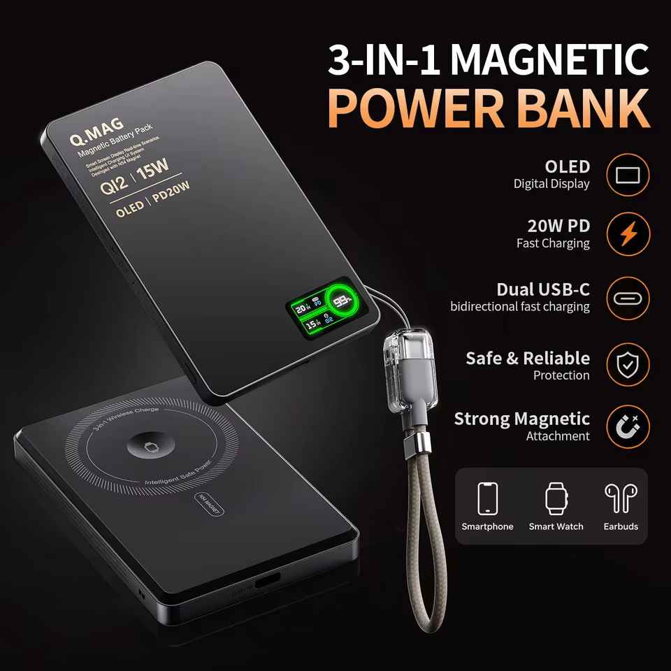Magnetic Power Bank - Portable Wireless Charger with Strong Snap-On Grip