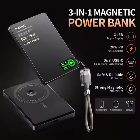Magnetic Power Bank - Portable Wireless Charger with Strong Snap-On Grip