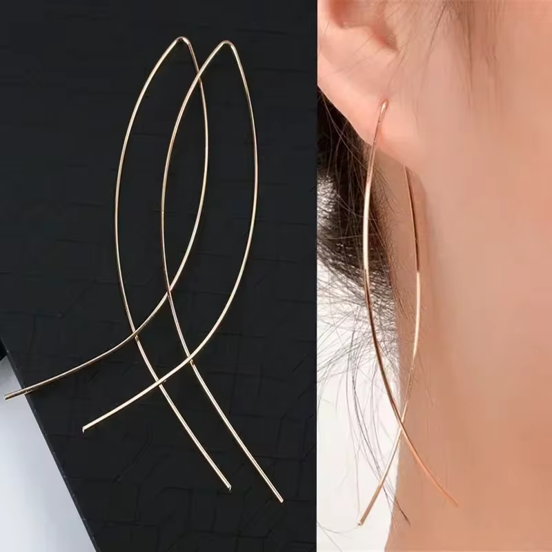 Minimalist Threader Earrings in Gold Finish - Adjustable Pull-Through Dangle Jewellery in ED115