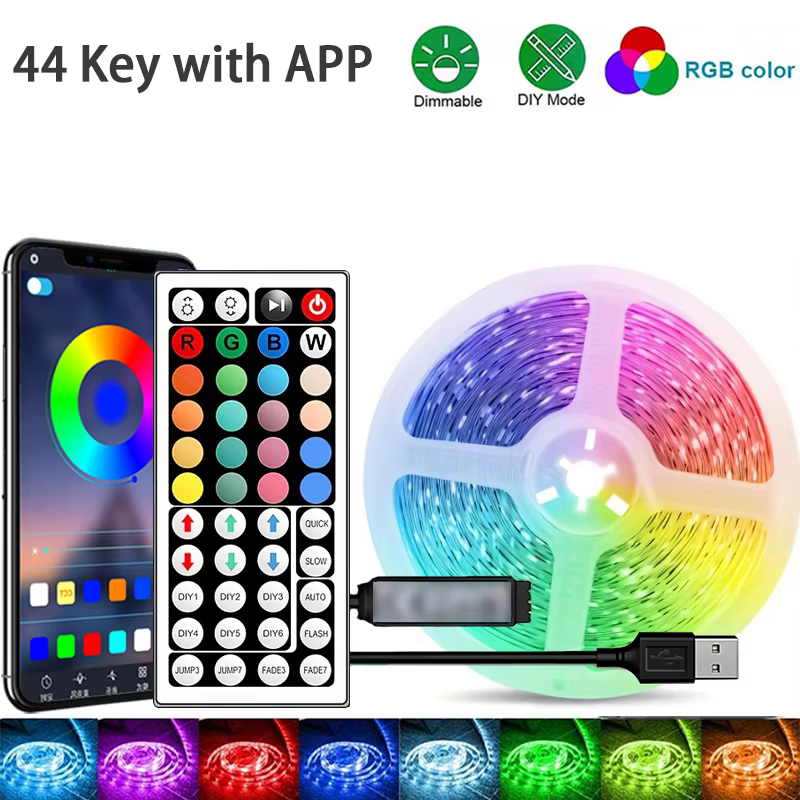 Smart RGB Light Strip with App Control and Music Sync in BT 44Key APP Black