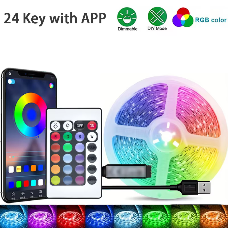 Smart RGB Light Strip with App Control and Music Sync in BT 24Key APP