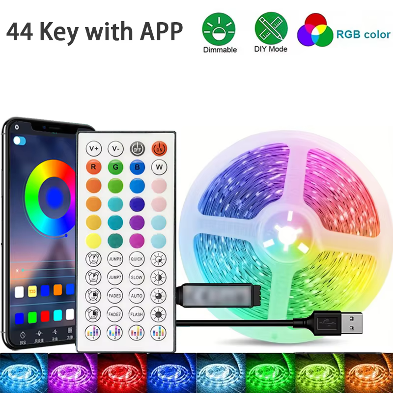 Smart RGB Light Strip with App Control and Music Sync in BT 44Key APP White