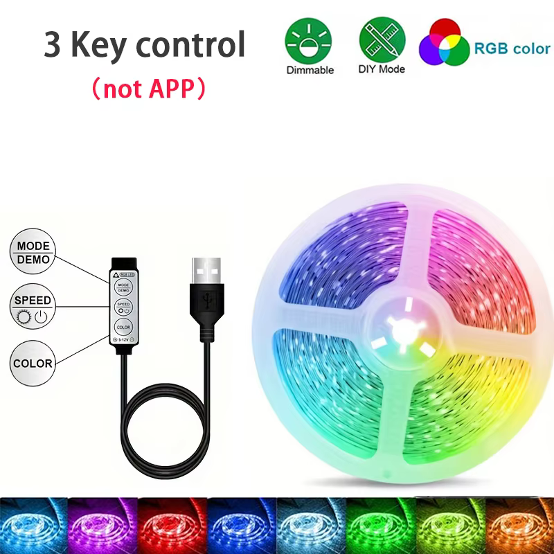 Smart RGB Light Strip with App Control and Music Sync in 3Key Button Control