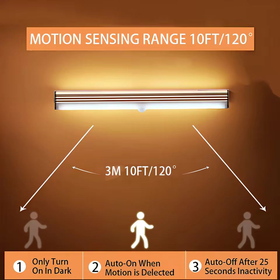 Wireless LED Motion Sensor Night Light, USB Rechargeable Magnetic Under Cabinet Closet Tube Lamp, view 4