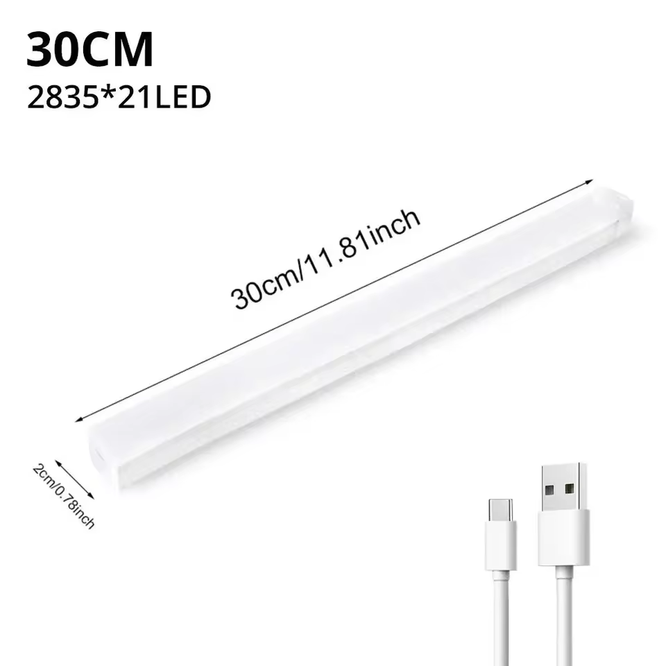 Wireless LED Motion Sensor Night Light, USB Rechargeable Magnetic Under Cabinet Closet Tube Lamp in 30cm