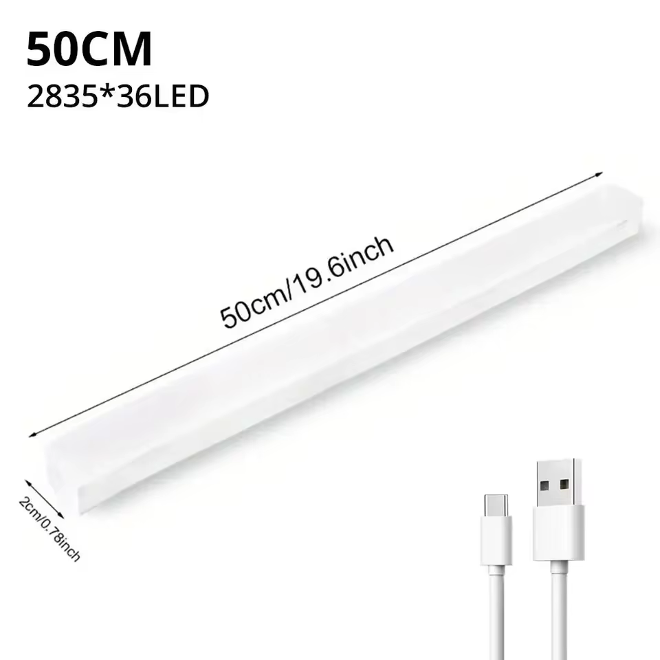 Wireless LED Motion Sensor Night Light, USB Rechargeable Magnetic Under Cabinet Closet Tube Lamp in 50cm