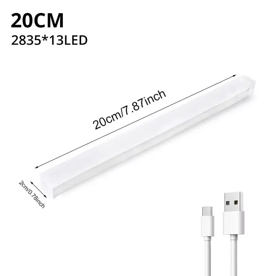 Wireless LED Motion Sensor Night Light, USB Rechargeable Magnetic Under Cabinet Closet Tube Lamp in 20cm