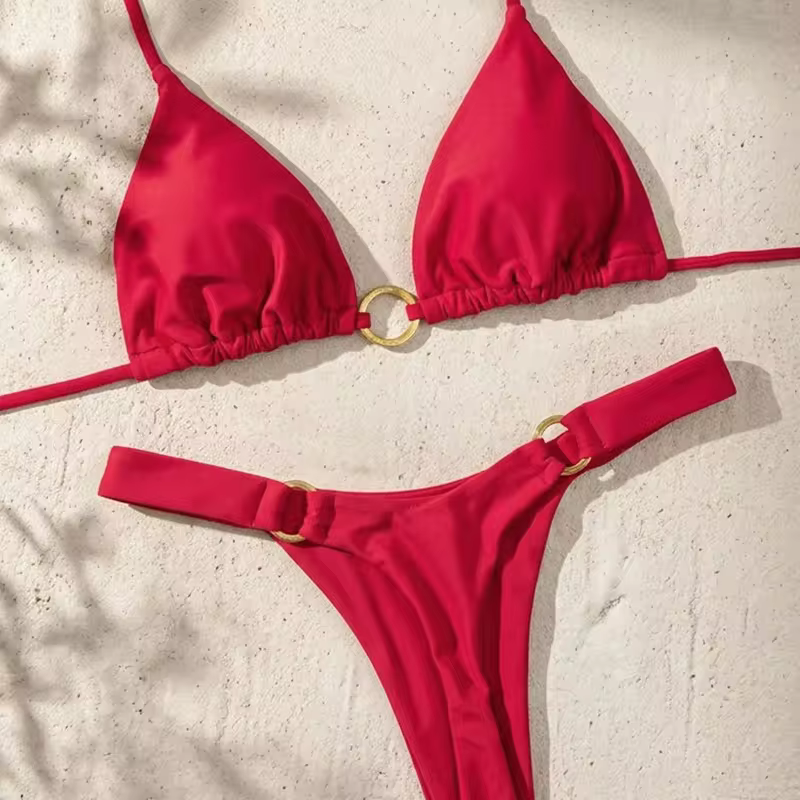 Women's High Waisted Swimsuit Set with Supportive Top and Full Coverage in red, view 4