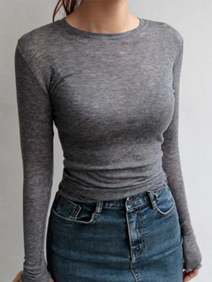 Women's T-Shirts - Soft Everyday Cotton Crewneck Short Sleeve Tees in GRAY